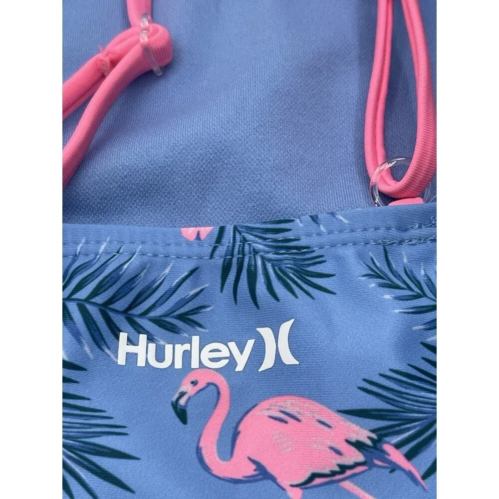 Hurley Tankini Top Girls Kids Youth Size 7 Blue Pink Flamingos UPF‎ 50+